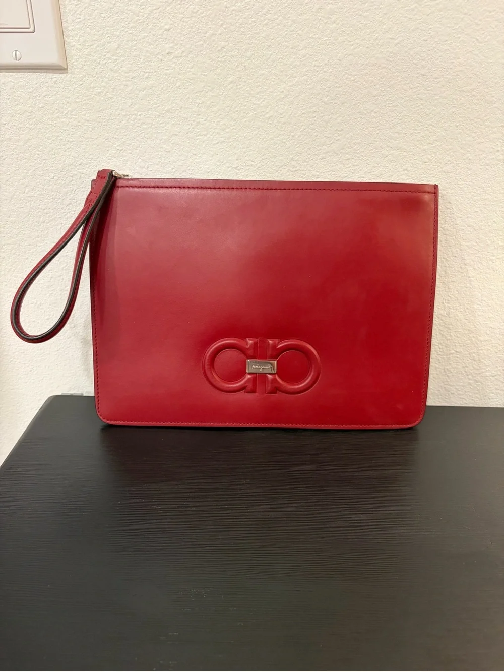 Authentic Salvatore Ferragamo Red Leather Wristlet Clutch